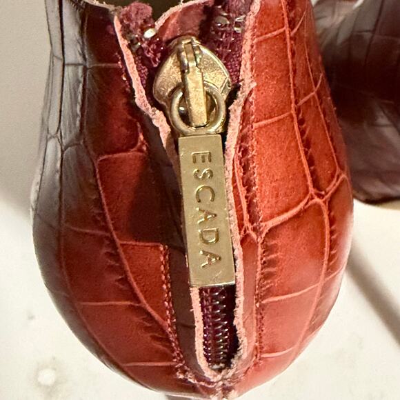 Escada Croc Embossed Leather Ankle Booties Rust Brown Italy Back Zip EU 40 - Picture 10 of 14